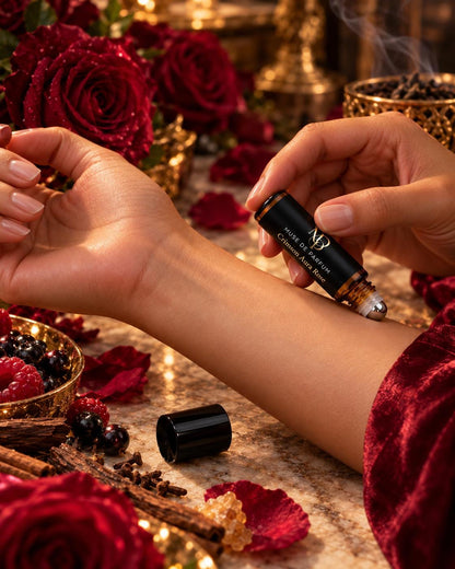 Crimson Aura Rose roll-on on wrist