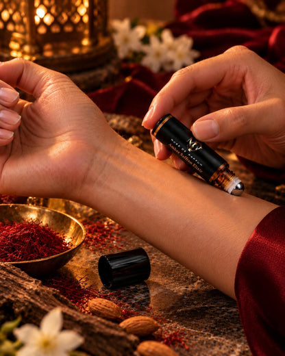 Amber Saffron Elixir roll-on on wrist