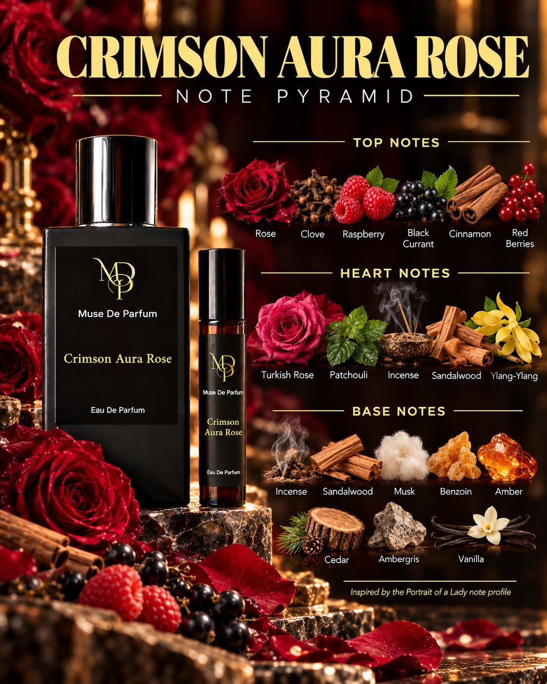 Crimson Aura Rose note pyramid