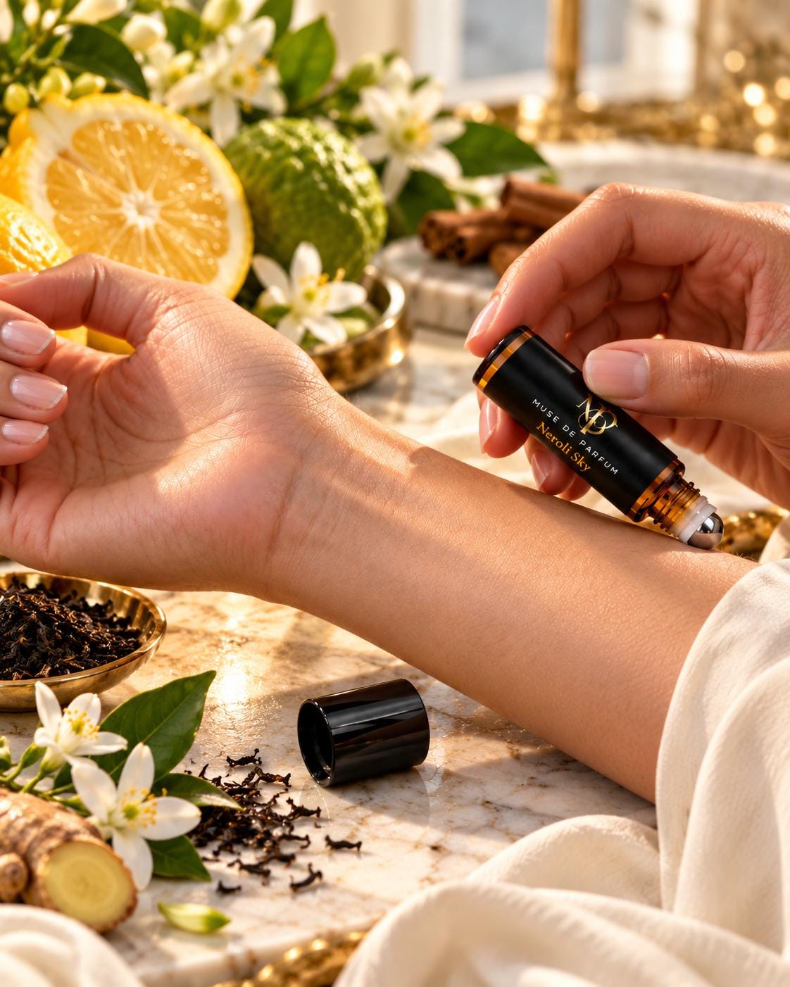 Neroli Sky roll-on on wrist